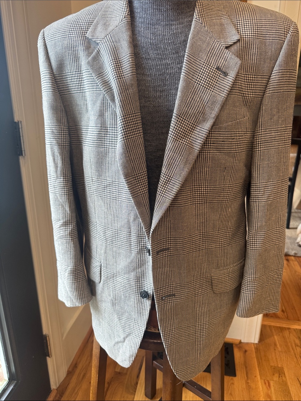Vintage Joseph Abboud Made in USA Houndstooth Wool/Linen Blend Blazer Size 40R